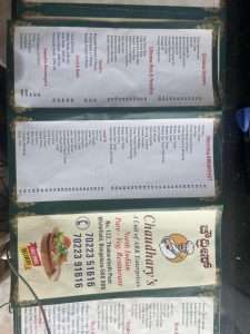 Chaudhary's Restaurant Marathahalli menu